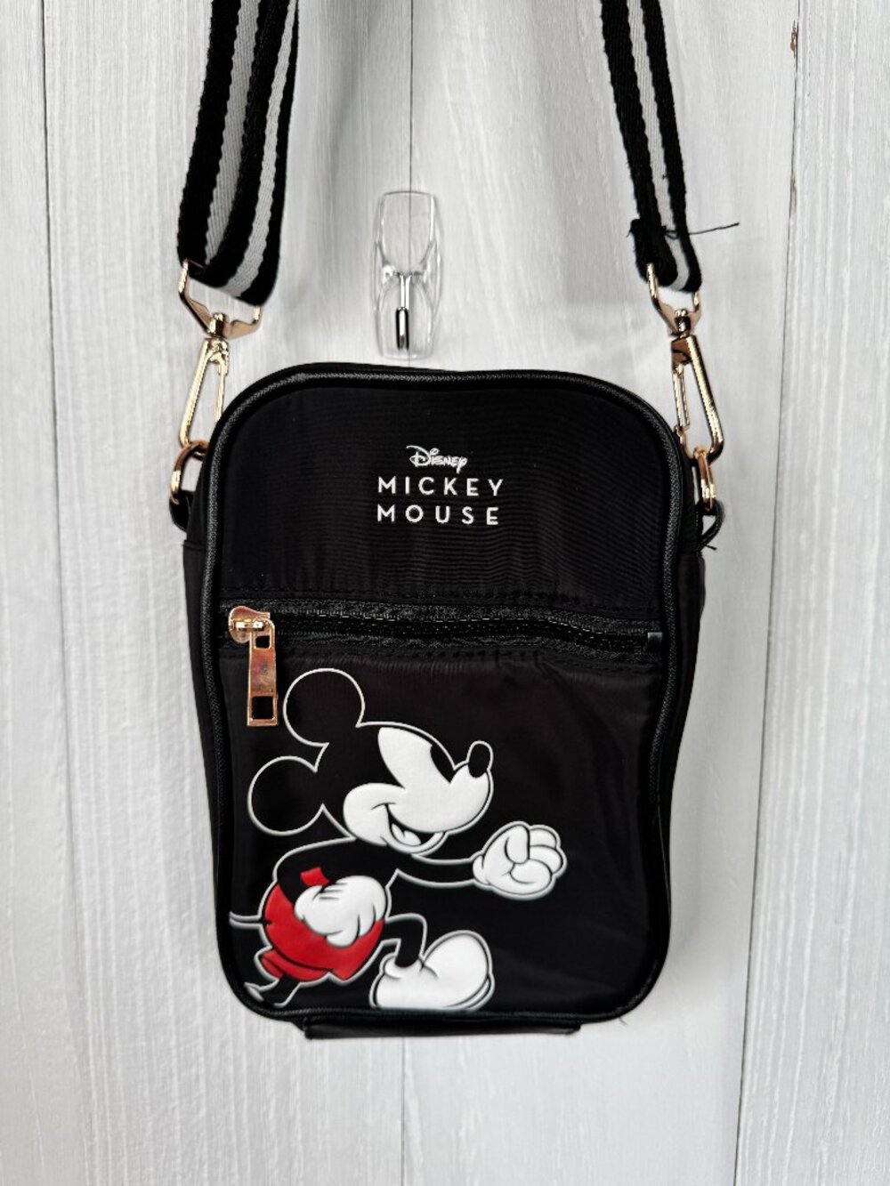 Disney Mickey Mouse Black Nylon Crossbody Bag Adjustable Strap